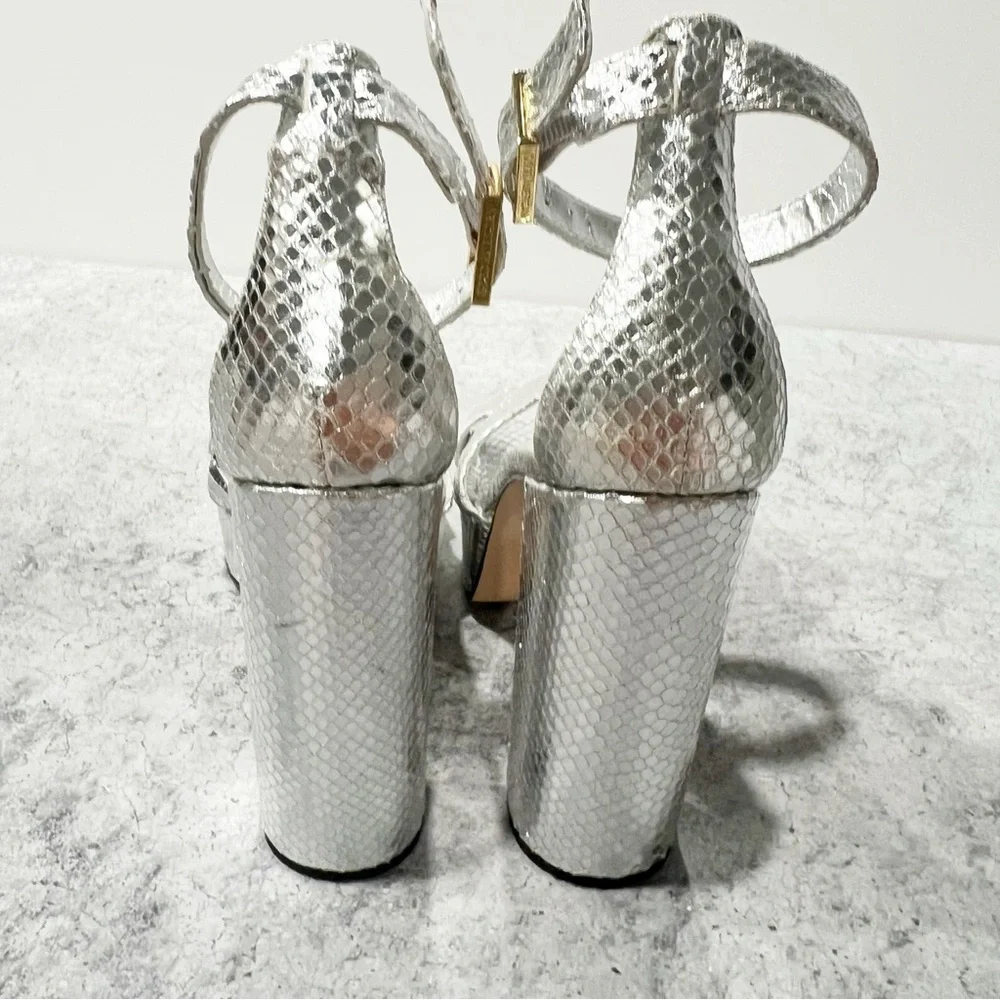 Good American Ankle Strap Open Toe Platform Sandals Silver Size 8
